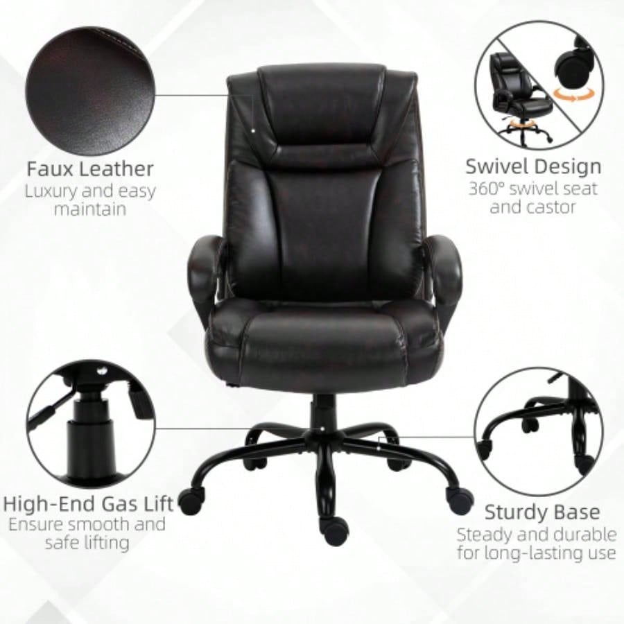 Vinsetto Big and Tall 400lbs Executive Office Chair with Wide, Computer Desk Chair with High Back PU Leather Ergonomic Upholstery, Adjustable Height and Swivel Wheels, Brown