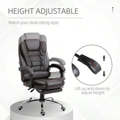 HOMCOM High Back Ergonomic Executive Office Chair, PU Leather Computer Chair with Retractable Footrest, Lumbar Support, Padded Headrest and Armrest, Coffee