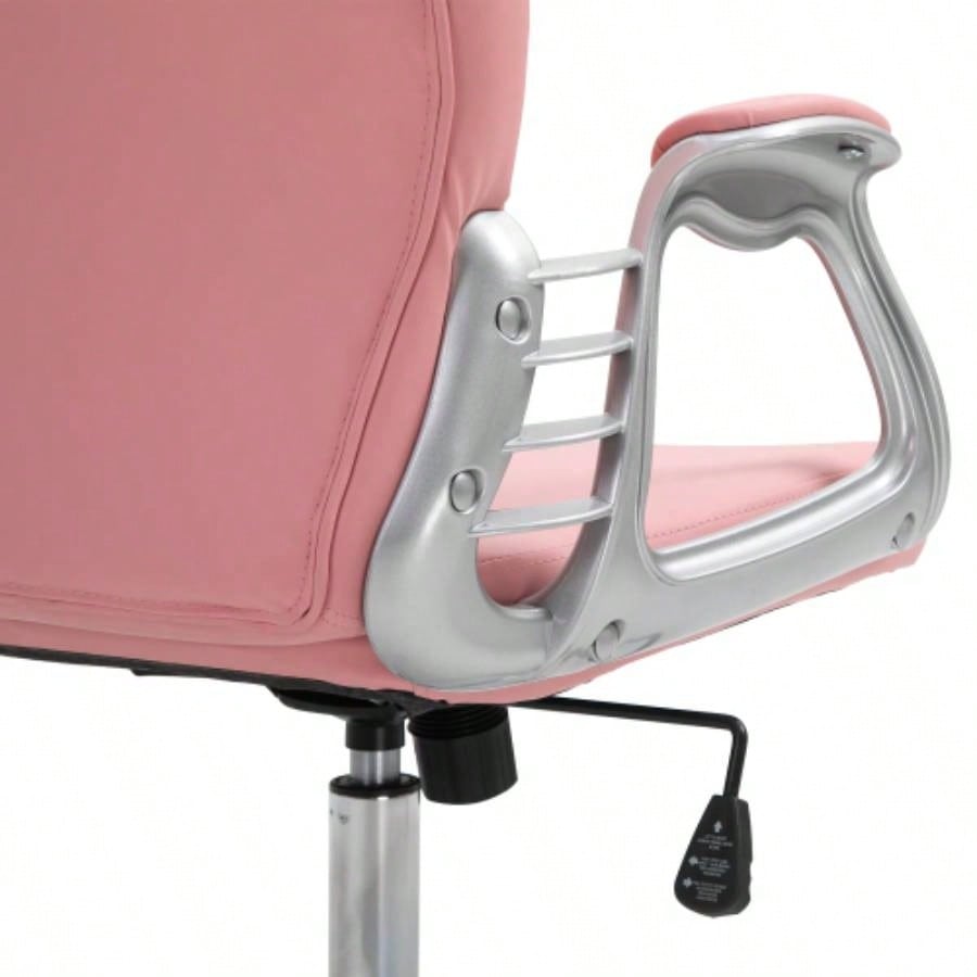 PU Leather Home Office Chair, Button Tufted Desk Chair with Padded Armrests, Adjustable Height and Swivel Wheels, Pink