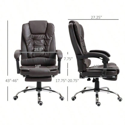 HOMCOM High Back Ergonomic Executive Office Chair, PU Leather Computer Chair with Retractable Footrest, Lumbar Support, Padded Headrest and Armrest, Coffee