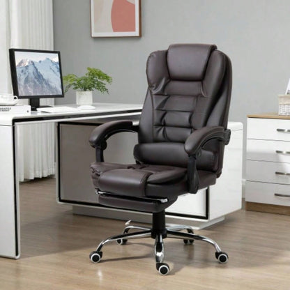 HOMCOM High Back Ergonomic Executive Office Chair, PU Leather Computer Chair with Retractable Footrest, Lumbar Support, Padded Headrest and Armrest, Coffee
