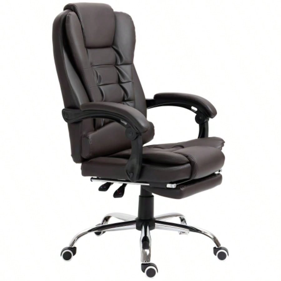 HOMCOM High Back Ergonomic Executive Office Chair, PU Leather Computer Chair with Retractable Footrest, Lumbar Support, Padded Headrest and Armrest, Coffee