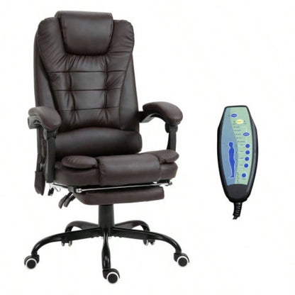 Vinsetto - Point Vibrating Massage Office Chair, High Back Executive Recliner with Lumbar Support, Footrest, Reclining Back, Adjustable Height, Brown
