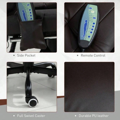 Vinsetto - Point Vibrating Massage Office Chair, High Back Executive Recliner with Lumbar Support, Footrest, Reclining Back, Adjustable Height, Brown