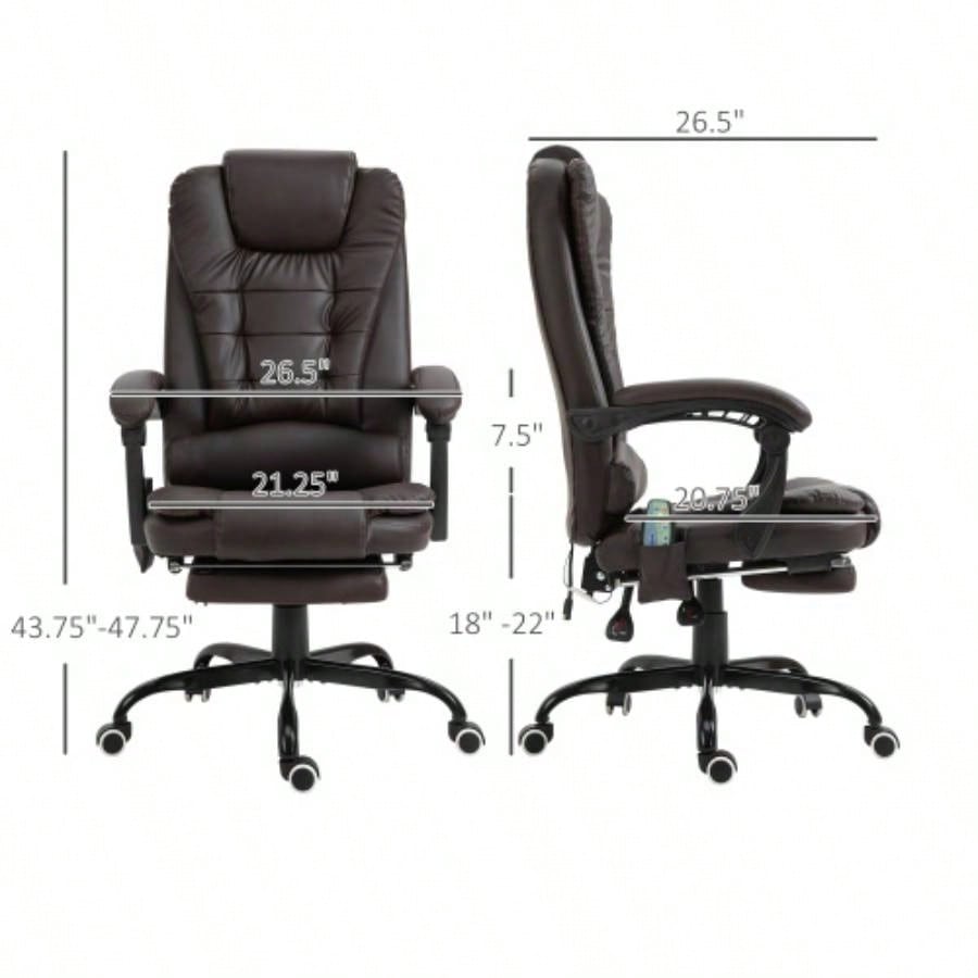 Vinsetto - Point Vibrating Massage Office Chair, High Back Executive Recliner with Lumbar Support, Footrest, Reclining Back, Adjustable Height, Brown