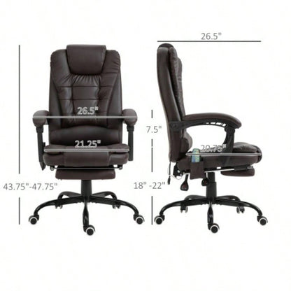 Vinsetto - Point Vibrating Massage Office Chair, High Back Executive Recliner with Lumbar Support, Footrest, Reclining Back, Adjustable Height, Brown