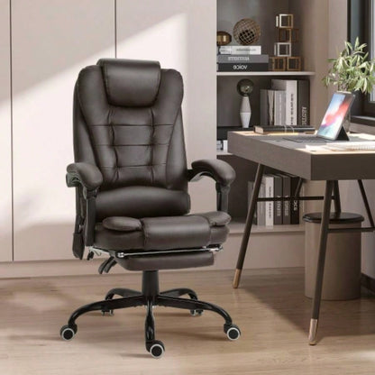 Vinsetto - Point Vibrating Massage Office Chair, High Back Executive Recliner with Lumbar Support, Footrest, Reclining Back, Adjustable Height, Brown