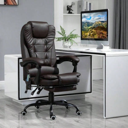 Vinsetto - Point Vibrating Massage Office Chair, High Back Executive Recliner with Lumbar Support, Footrest, Reclining Back, Adjustable Height, Brown