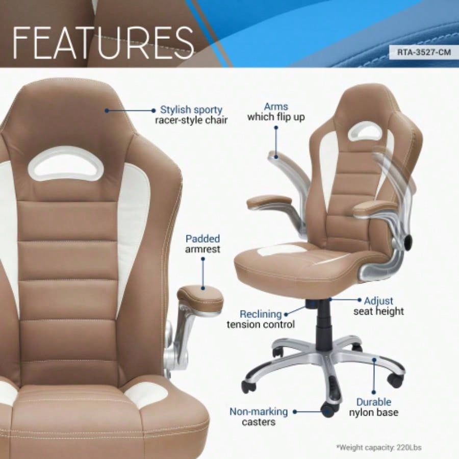 Techni Mobili High Back Executive Sport Race Office Chair with Flip - Up Arms,
