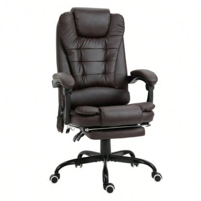 Vinsetto - Point Vibrating Massage Office Chair, High Back Executive Recliner with Lumbar Support, Footrest, Reclining Back, Adjustable Height, Brown