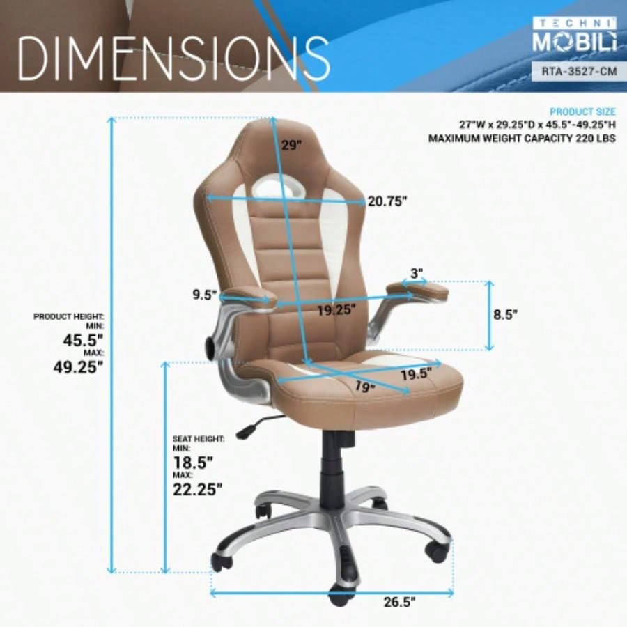 Techni Mobili High Back Executive Sport Race Office Chair with Flip - Up Arms,