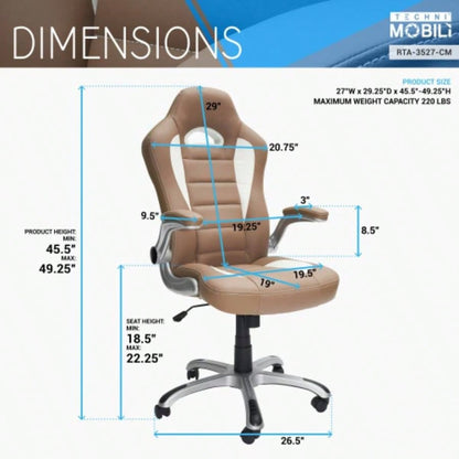 Techni Mobili High Back Executive Sport Race Office Chair with Flip - Up Arms,