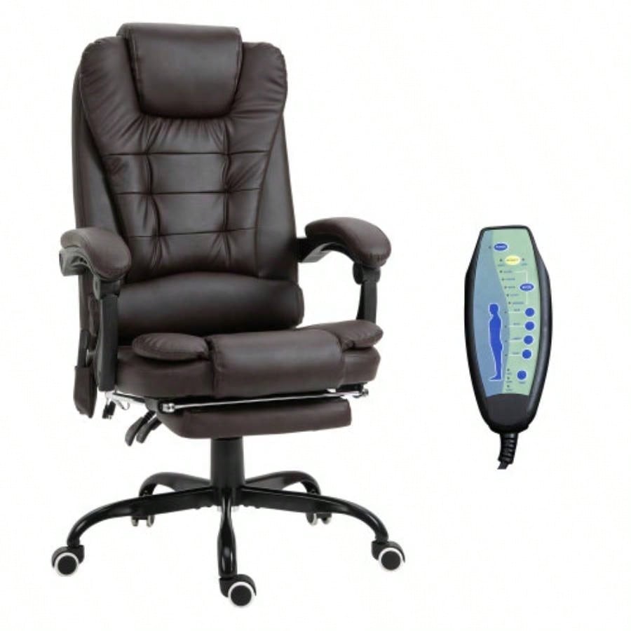 Vinsetto - Point Vibrating Massage Office Chair, High Back Executive Recliner with Lumbar Support, Footrest, Reclining Back, Adjustable Height, Brown