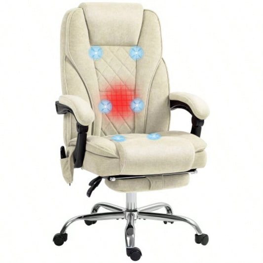 Vinsetto Massage Office Chair with Foot Rest, Executive Office Chair with 6 Vibration Point and Heat, Reclining Computer Chair, Swivel Desk Chair, Adjustable Height, Beige