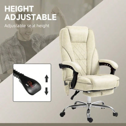Vinsetto Massage Office Chair with Foot Rest, Executive Office Chair with 6 Vibration Point and Heat, Reclining Computer Chair, Swivel Desk Chair, Adjustable Height, Beige