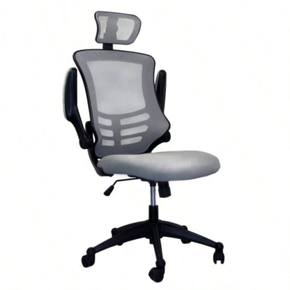 Techni Mobili Modern High - Back Mesh Executive Office Chair with Headrest and Flip - Up Arms, Silver
