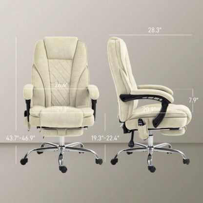 Vinsetto Massage Office Chair with Foot Rest, Executive Office Chair with 6 Vibration Point and Heat, Reclining Computer Chair, Swivel Desk Chair, Adjustable Height, Beige