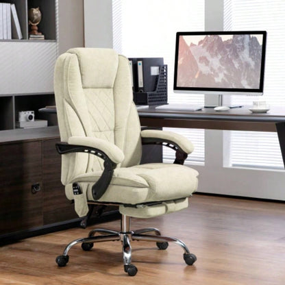 Vinsetto Massage Office Chair with Foot Rest, Executive Office Chair with 6 Vibration Point and Heat, Reclining Computer Chair, Swivel Desk Chair, Adjustable Height, Beige