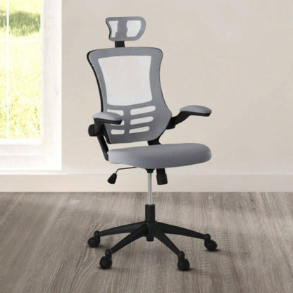 Techni Mobili Modern High - Back Mesh Executive Office Chair with Headrest and Flip - Up Arms, Silver