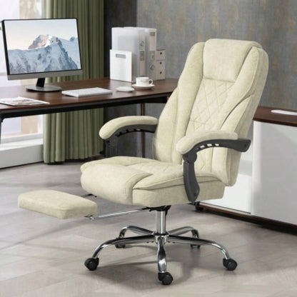 Vinsetto Massage Office Chair with Foot Rest, Executive Office Chair with 6 Vibration Point and Heat, Reclining Computer Chair, Swivel Desk Chair, Adjustable Height, Beige