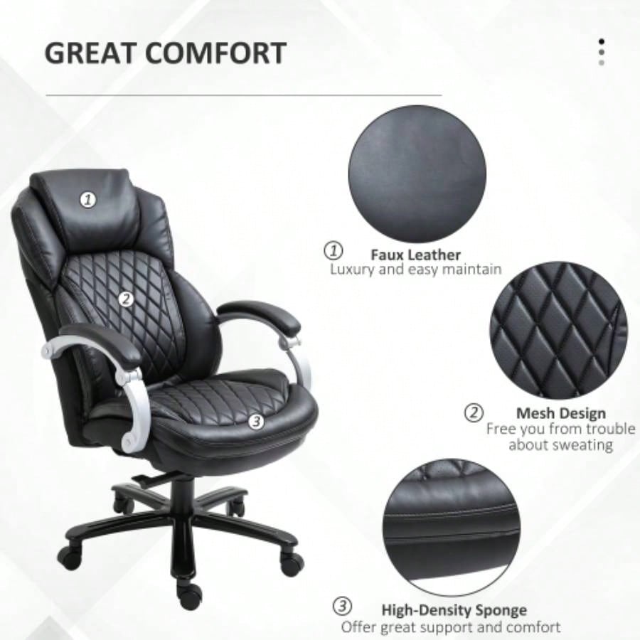 Vinsetto Big and Tall Executive Office Chair with Wide, Computer Desk Chair with High Back Stitching, Adjustable Height Swivel Wheels, Black