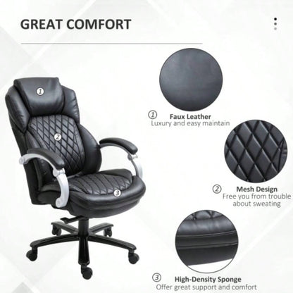 Vinsetto Big and Tall Executive Office Chair with Wide, Computer Desk Chair with High Back Stitching, Adjustable Height Swivel Wheels, Black