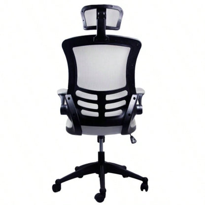 Techni Mobili Modern High - Back Mesh Executive Office Chair with Headrest and Flip - Up Arms, Silver