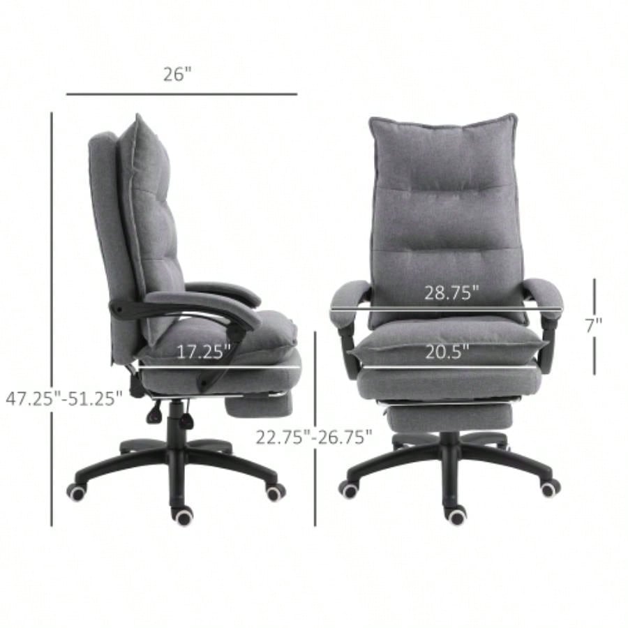 Vinsetto 360 Swivel Executive Home Office Chair Adjustable Height Linen Style Fabric Recliner with Retractable Footrest and Double Padding,