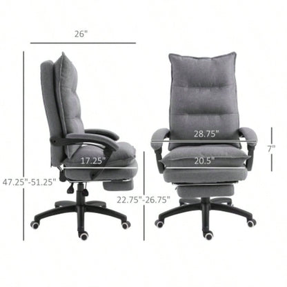 Vinsetto 360 Swivel Executive Home Office Chair Adjustable Height Linen Style Fabric Recliner with Retractable Footrest and Double Padding,