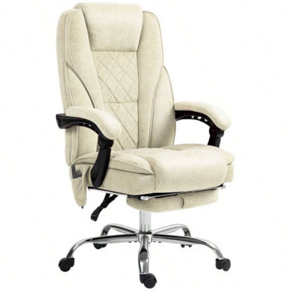 Vinsetto Massage Office Chair with Foot Rest, Executive Office Chair with 6 Vibration Point and Heat, Reclining Computer Chair, Swivel Desk Chair, Adjustable Height, Beige