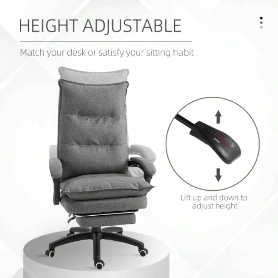 Vinsetto 360 Swivel Executive Home Office Chair Adjustable Height Linen Style Fabric Recliner with Retractable Footrest and Double Padding,