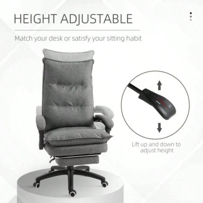 Vinsetto 360 Swivel Executive Home Office Chair Adjustable Height Linen Style Fabric Recliner with Retractable Footrest and Double Padding,