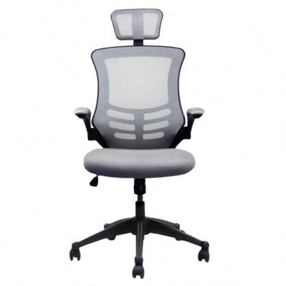 Techni Mobili Modern High - Back Mesh Executive Office Chair with Headrest and Flip - Up Arms, Silver