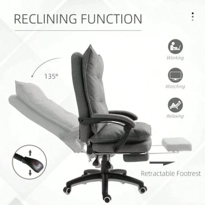 Vinsetto 360 Swivel Executive Home Office Chair Adjustable Height Linen Style Fabric Recliner with Retractable Footrest and Double Padding,
