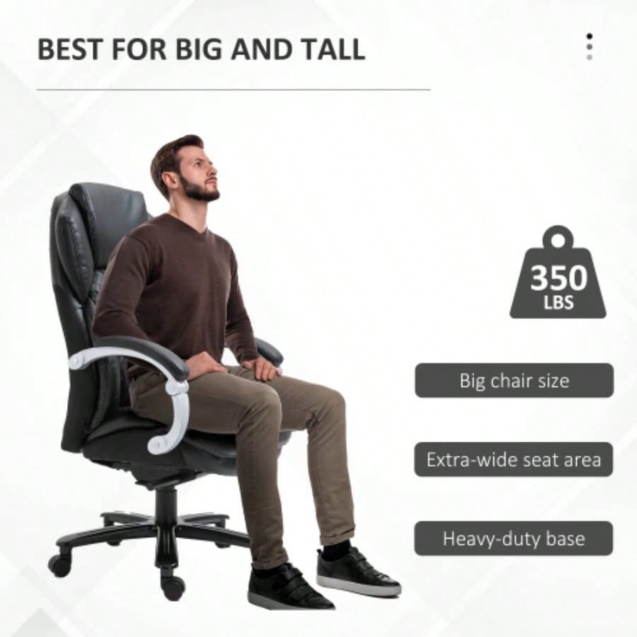 Vinsetto Big and Tall Executive Office Chair with Wide, Computer Desk Chair with High Back Stitching, Adjustable Height Swivel Wheels, Black