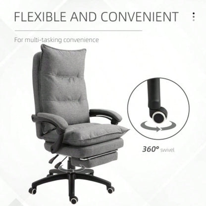 Vinsetto 360 Swivel Executive Home Office Chair Adjustable Height Linen Style Fabric Recliner with Retractable Footrest and Double Padding,