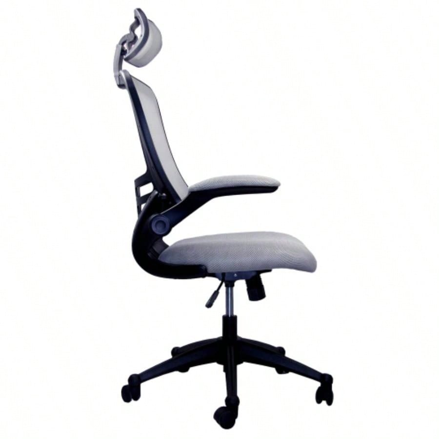 Techni Mobili Modern High - Back Mesh Executive Office Chair with Headrest and Flip - Up Arms, Silver