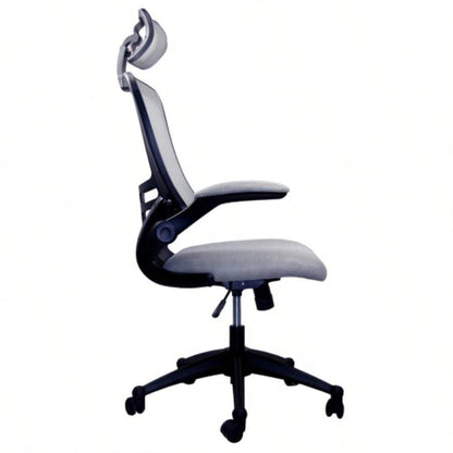 Techni Mobili Modern High - Back Mesh Executive Office Chair with Headrest and Flip - Up Arms, Silver