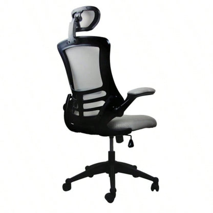 Techni Mobili Modern High - Back Mesh Executive Office Chair with Headrest and Flip - Up Arms, Silver