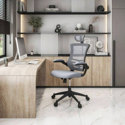 Techni Mobili Modern High - Back Mesh Executive Office Chair with Headrest and Flip - Up Arms, Silver