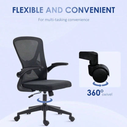 Vinsetto Mid - Back Mesh Home Office Chair, Ergonomic Computer Task Chair with Lumbar Back Support, Adjustable Height, and Flip - Up Arms, Black