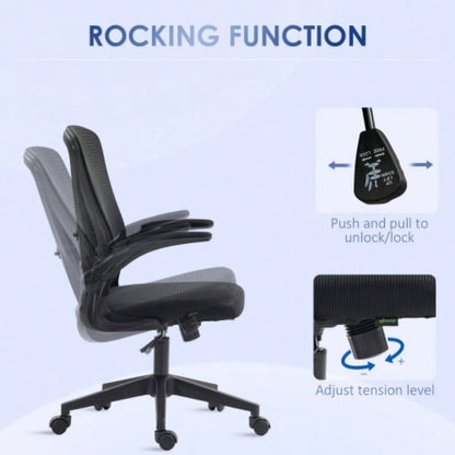 Vinsetto Mid - Back Mesh Home Office Chair, Ergonomic Computer Task Chair with Lumbar Back Support, Adjustable Height, and Flip - Up Arms, Black