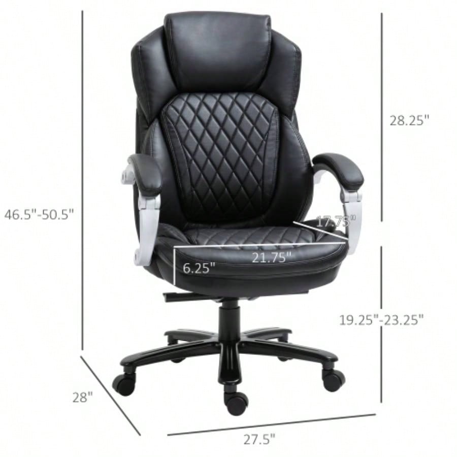Vinsetto Big and Tall Executive Office Chair with Wide, Computer Desk Chair with High Back Stitching, Adjustable Height Swivel Wheels, Black
