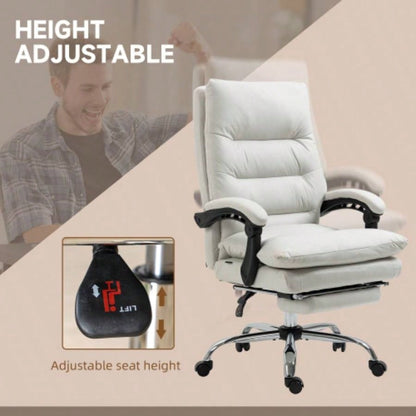 Vinsetto Microfibre Executive Massage Office Chair, Computer Desk Chair, Heated Reclining Chair with Footrest, Double - tier Padding, Swivel Wheels, White