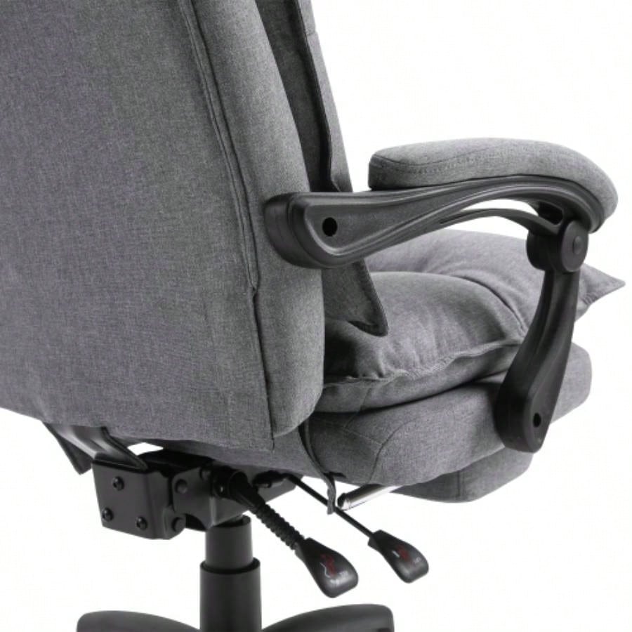 Vinsetto 360 Swivel Executive Home Office Chair Adjustable Height Linen Style Fabric Recliner with Retractable Footrest and Double Padding,