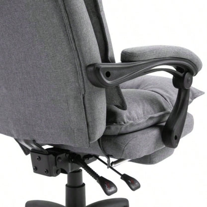 Vinsetto 360 Swivel Executive Home Office Chair Adjustable Height Linen Style Fabric Recliner with Retractable Footrest and Double Padding,