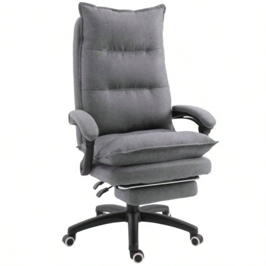 Vinsetto 360 Swivel Executive Home Office Chair Adjustable Height Linen Style Fabric Recliner with Retractable Footrest and Double Padding,