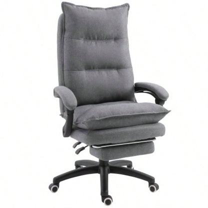 Vinsetto 360 Swivel Executive Home Office Chair Adjustable Height Linen Style Fabric Recliner with Retractable Footrest and Double Padding,