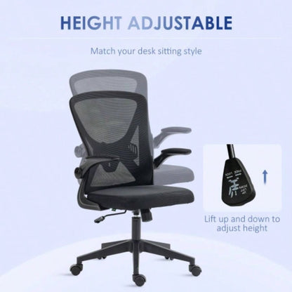 Vinsetto Mid - Back Mesh Home Office Chair, Ergonomic Computer Task Chair with Lumbar Back Support, Adjustable Height, and Flip - Up Arms, Black