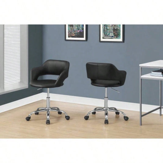 Office Chair, Adjustable Height, Swivel, Ergonomic, Armrests, Computer Desk, Work, Black Leather Look, Metal, Contemporary, Modern